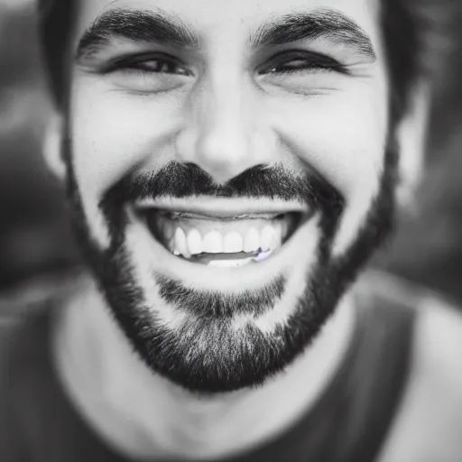 Image similar to 50mm photo of a man smiling and showing fangs