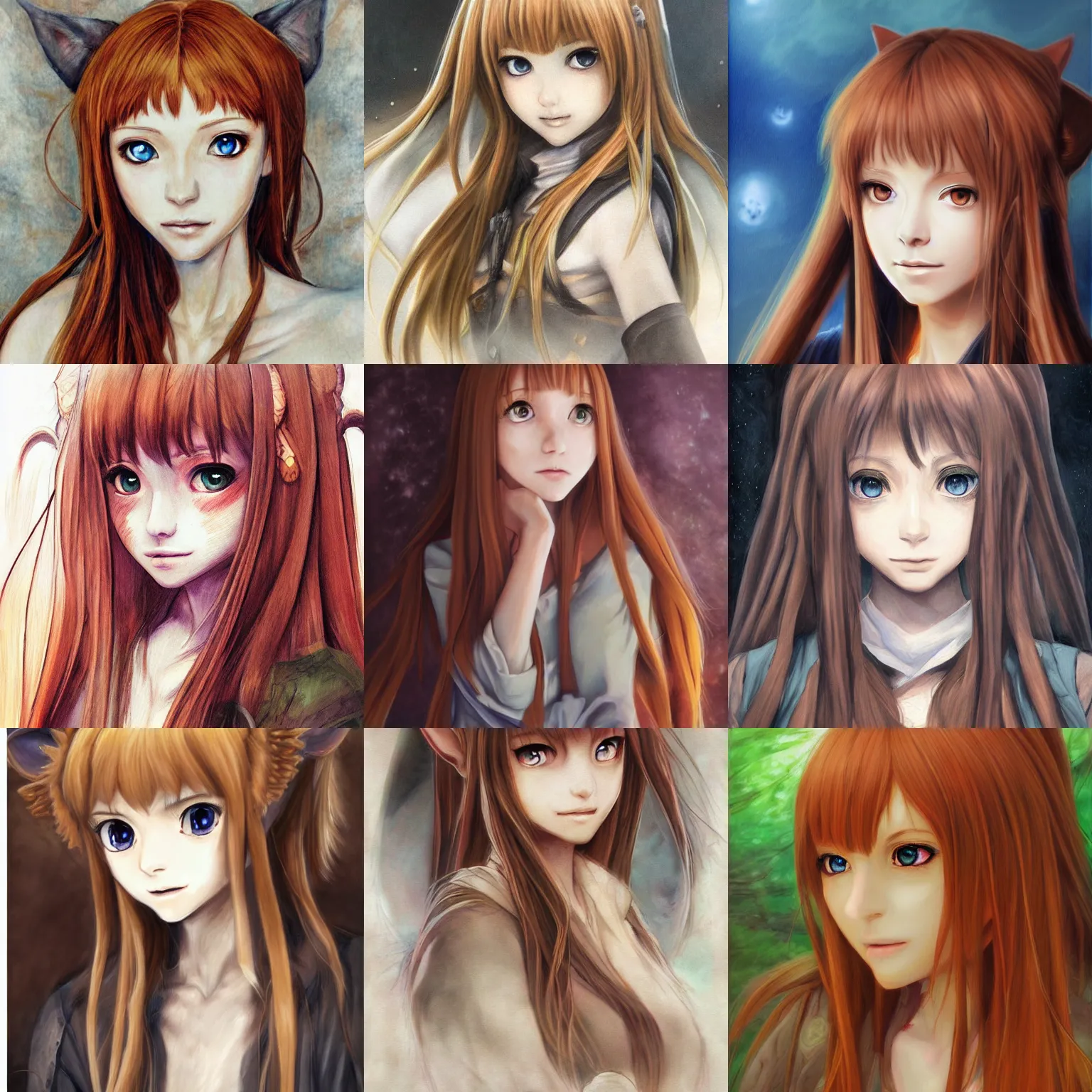 Prompt: a masterpiece portrait painting of holo ( from spice & wolf ), ultra realistic, concept art, intricate details, eerie, highly detailed, photorealistic, by bouguerea