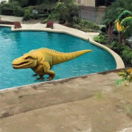 Image similar to a dinosaur is drowning in the pool