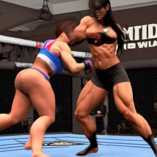 Image similar to transgender muscular woman beating up woman in ufc