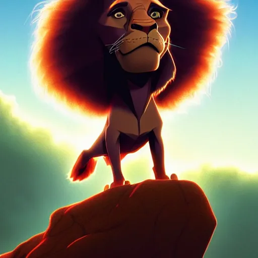 Image similar to portrait of doc brown, riding!!!!!!!!!!!!!!!!!!!, on lion king like on a horse, disney animation, sharp, illustration, sharp, fanart, anime key art by greg rutkowski, bloom, dramatic lighting sharp focus, cinematic, artbook, smooth, centered