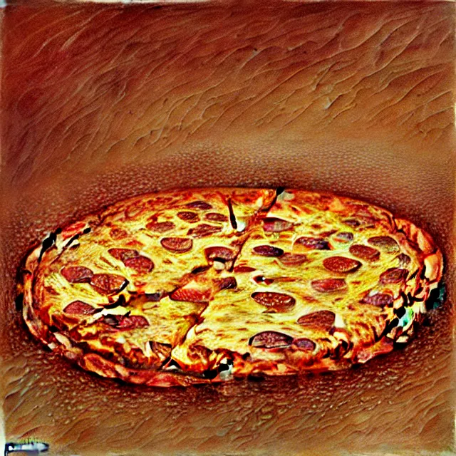 Prompt: fractaled pizza by peter gric, atmospheric artwork, hd, artstation, behance