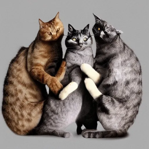 Prompt: ring of cats holding paws dancing