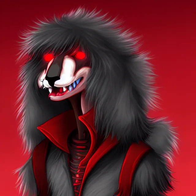 Image similar to furry - male - red - black - weasel - necromancer - fursona uhd ue 5 visual novel pc game expressions