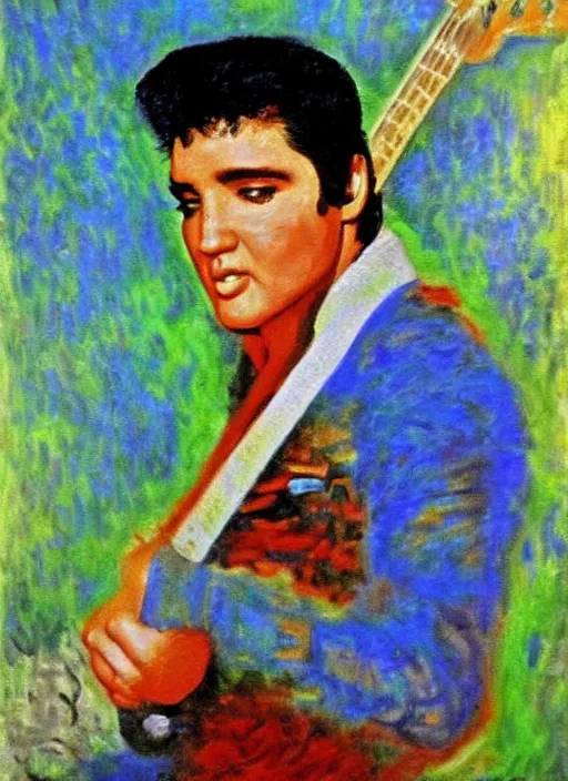 Image similar to oil painting of elvis presley by monet