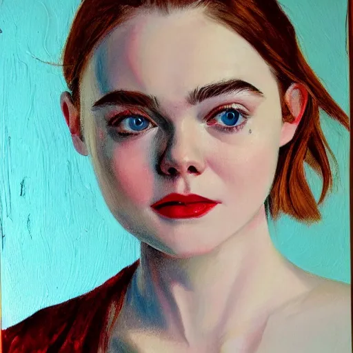 Prompt: portrait of Elle Fanning, tempera on board,