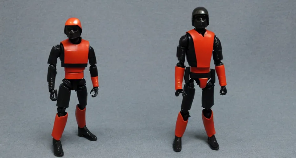 Image similar to 1980s Kenner Style Action Figure, 5 points of articulation, sci-fi, sleek helmet, full body, 4K, highly detailed