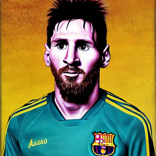 Image similar to a portrait of lionel messi in a scenic environment by ivan albright