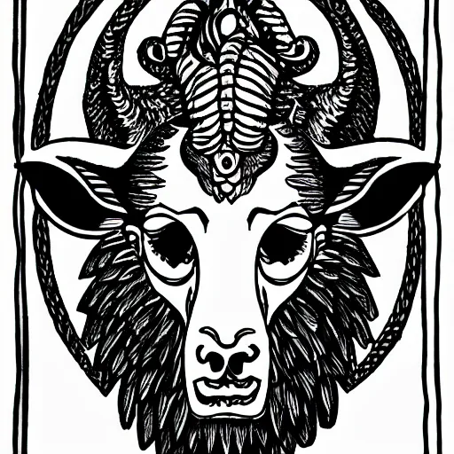 Prompt: baphomet black and white illustration