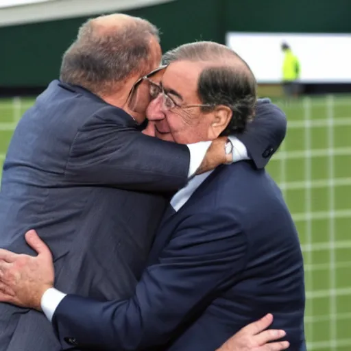 Image similar to florentino perez hugging a fax telephone