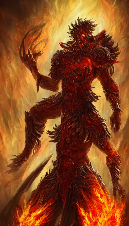 Prompt: fire elemental, man figure, flat background, man body, full body, intricate, beautiful, pathfinder, path of exile, league of legends, epic painting, paint texture, uplight, 8k, highly detailed, illustration