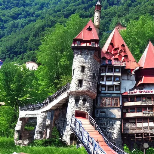 Prompt: dracula castle transylvania waterpark