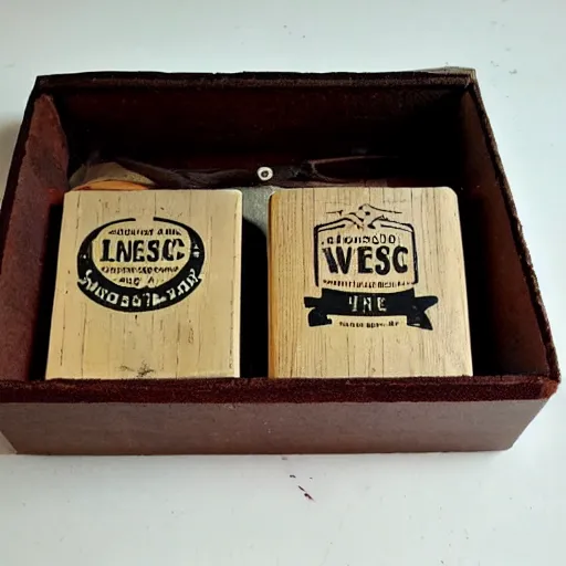 Image similar to vintage gift box for men, stamped with sealing wax, old school, wes anderson style