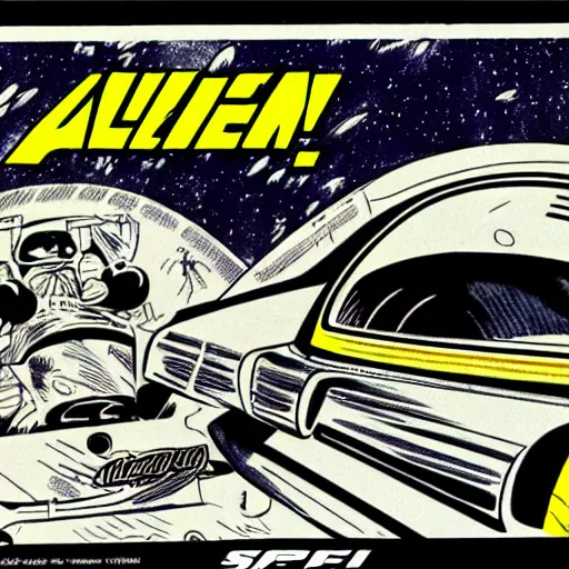 Prompt: alien racing drivers, space, comic, racers, retro, 70s, comic book