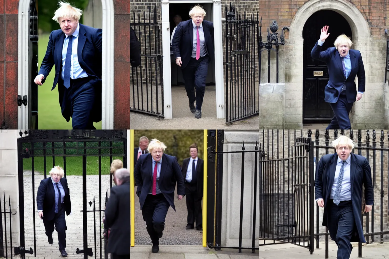Prompt: Boris johnson entering the gates of mordor