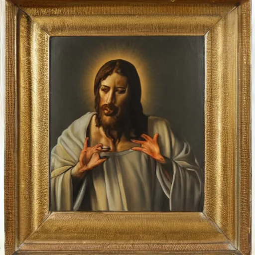 Prompt: Jesus Christ's wound infected with reality television, oil painting, masters, MET collection