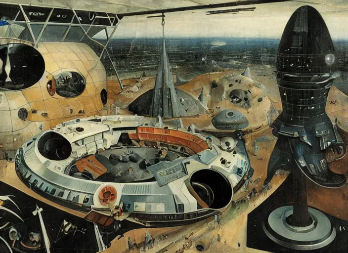 Prompt: an intricately detailed space station colony Hieronymus Bosch and Syd Mead