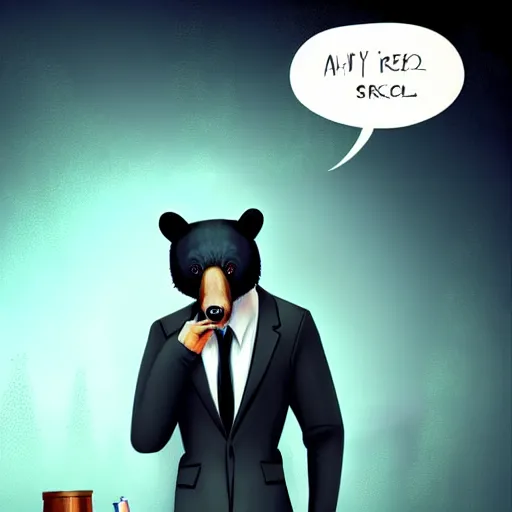 Image similar to a black bear wearing a suit and tie with a cigarette in his mouth, cyberpunk art by Cyril Rolando, featured on deviantart, furry art, furaffinity, smokey background, digital painting