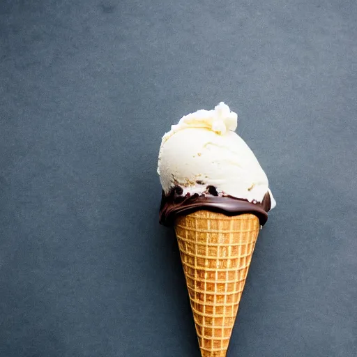 Prompt: an ice cream cone with chocolate syrup that looks like north america