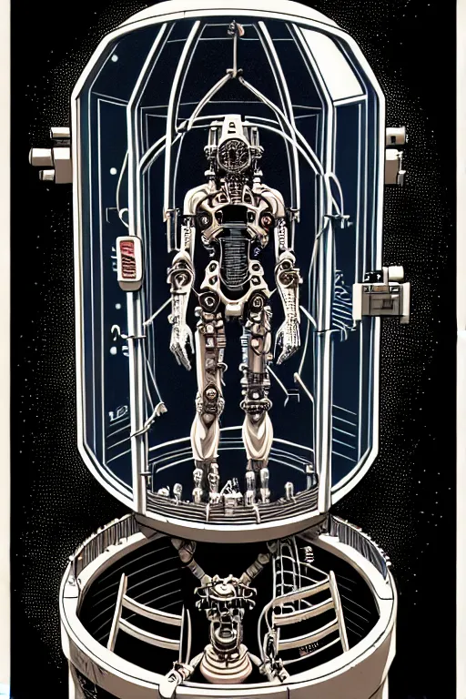 Prompt: steampunk cryo chamber containing an cyborg, high details, intricately detailed, by vincent di fate, inking, 3 color screen print, masterpiece, trending on artstation,, sharp, details, hyper - detailed, hd, 4 k, 8 k