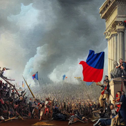 Image similar to French revolution 2022, dramatic, high detail, oil on canvas