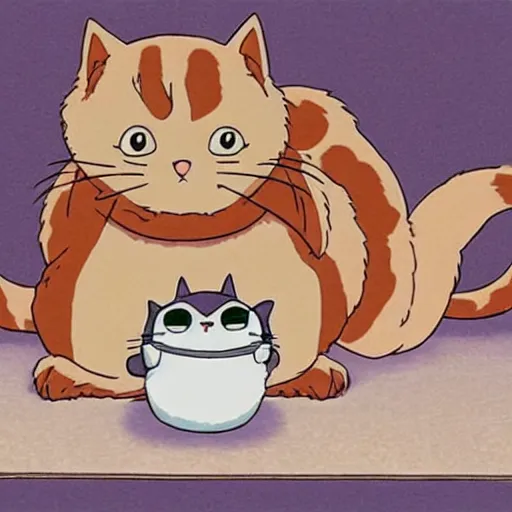 Image similar to a cute cat planning to take over the world, studio ghibli