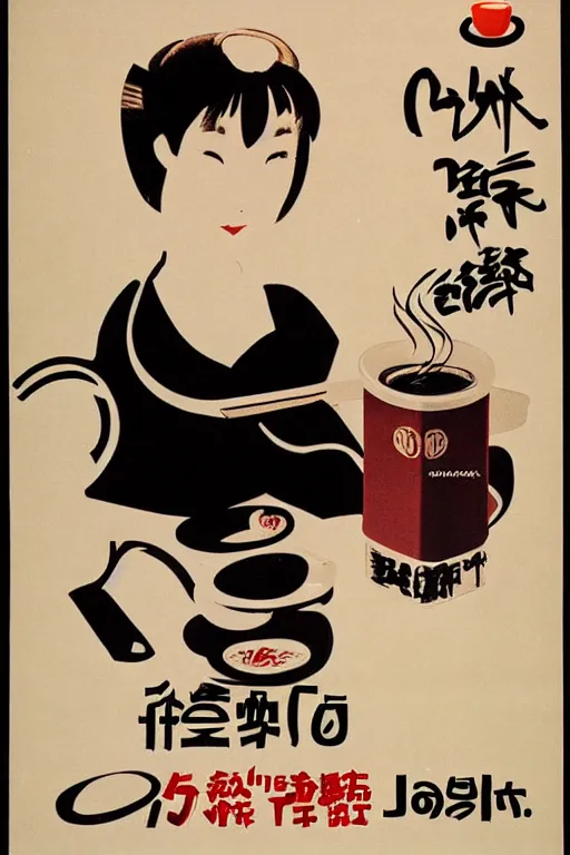 Prompt: coffee advertisment, still life, 1 9 7 0 s japan shouwa advertisement, print, nostalgic