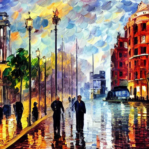 Prompt: 1960's London street by the river Thames by William Henrits, Hovik Zohrabyan, Linda Wilder, Ken Hong Leung, Johan Messelm, Leonid Afremov