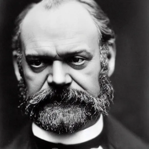 Image similar to headshot edwardian photograph of kelsey grammer, 1 9 2 0 s, sinister, evil, realistic face, 1 9 1 0 s, grainy, victorian, soft blur, by ernst haeckel