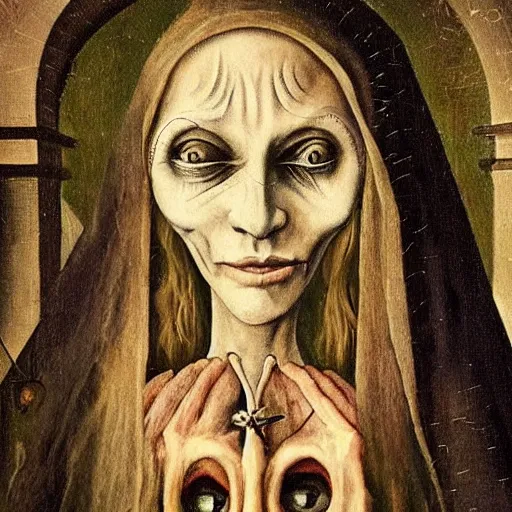 Image similar to semi - realistic weird and scary beautiful metaphysical portrait gothic style in style of hieronymus bosch anne stoke sharp focus 8 k