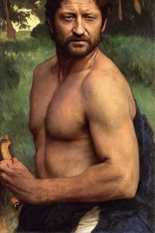 Image similar to actor gerard butler, by bouguereau and gauguin