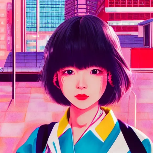 Image similar to 1 9 8 0 s japanese girl in a city pop city, hyper detailed, 8 k, trending, in artstation, digital painting, studio quality, cryengine, character design, smooth, sharp focus