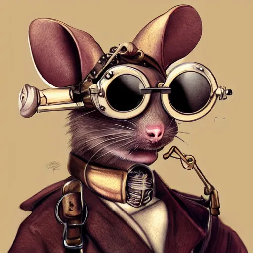 Image similar to a rat with steampunk googles, by studio 4c