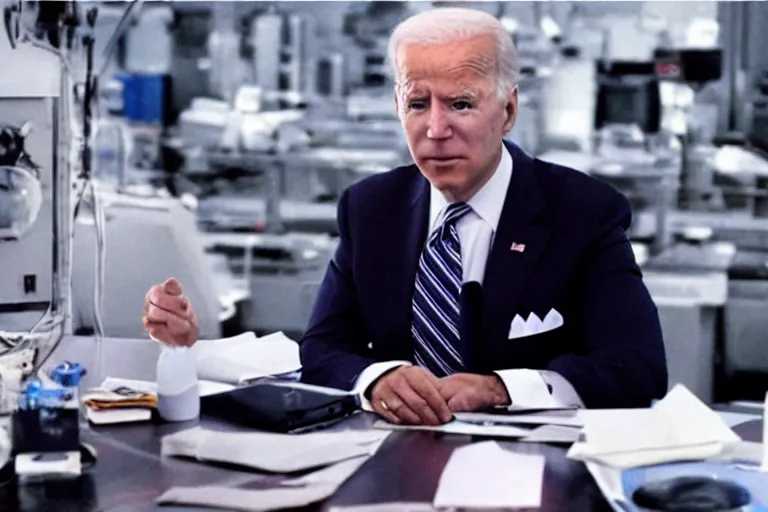 Prompt: joe biden inflating inflation, in 2 0 5 5, y 2 k cybercore, industrial low - light photography, still from a ridley scott movie