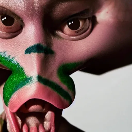 Image similar to a close - up portrait photo of pete davidson cosplaying as a poison frog by erwin olaf