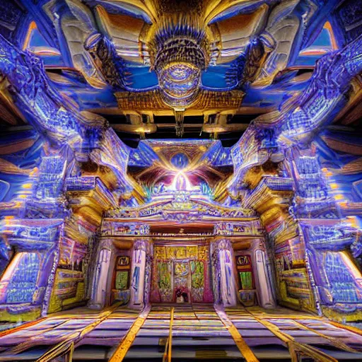 Image similar to high detail, hyperrealisitic, photo of god ln a futuristic temple