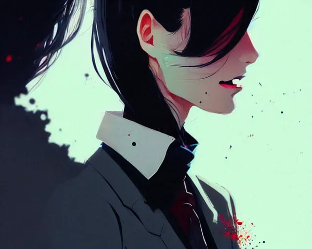 Image similar to a ultradetailed beautiful panting of a stylish woman wearing a shirt with a tie, she has black hair, by conrad roset, greg rutkowski and makoto shinkai, trending on artstation