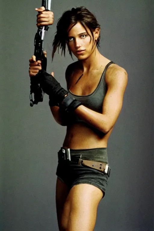 Image similar to Lara Croft, 35mm, f2.8, award-winning, candid portrait photo, taken by annie leibovitz