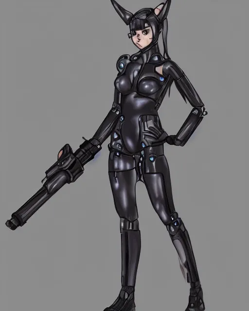 Prompt: sci fi humanoid catgirl with horns instead of ears holding a laser rifle, futuristic, photorealistic concept art