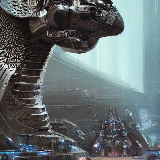 Image similar to a scene of the beautiful intricate epic futuristic cybernetic sphinx, hyper detailed, cinematic lighting