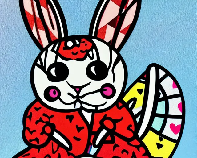 Prompt: a very cute bunny, fine art by romero britto