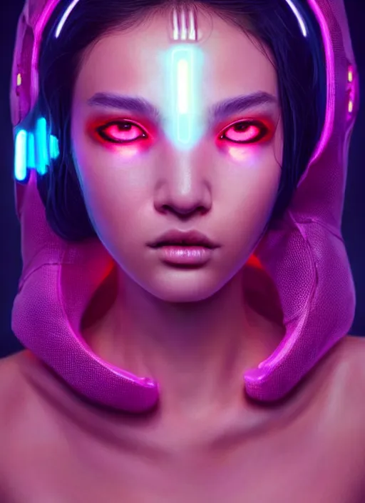 Prompt: photorealistic portrait of oriental female humanoid with freckle cheeks, cyber neon lightings, highly detailed, cyberpunk high fashion, elegant, crispy quality, trending in artstation, trending in pinterest, glamor pose, no signature, no watermark, cinematic, octane render, art by artgerm, art by greg rutkowski, art by pascal blanche