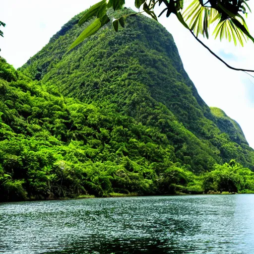 Image similar to a fjord in a tropical jungle.