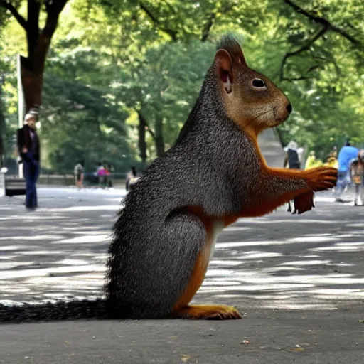 Image similar to giant squirrel in central park makes crowd run in fear