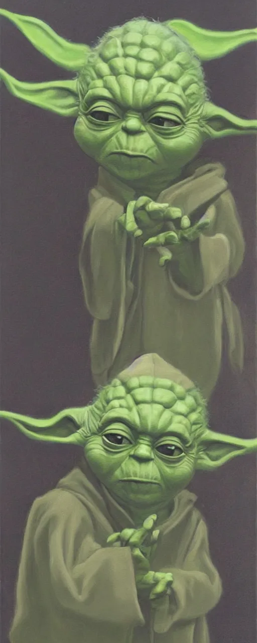 Prompt: Yoda as a judge in a courtroom oil painting