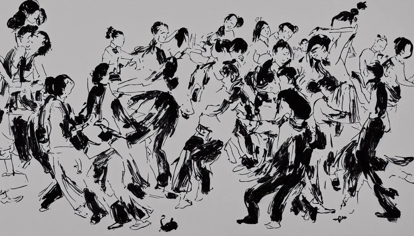 Image similar to dance party in traditional chinese ink brush