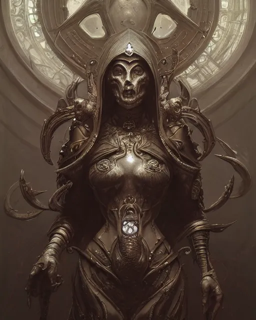 Image similar to art by giger, deep focus, d & d, dark fantasy, intricate glow accents, elegant, highly detailed, digital painting, artstation, concept art, matte, sharp focus, 8 k 3 d, hearthstone, art by artgerm and greg rutkowski and alphonse mucha