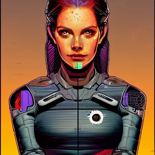 Image similar to a portrait of a female android, by Dan Mumford and Sandra Chevrier, 4k