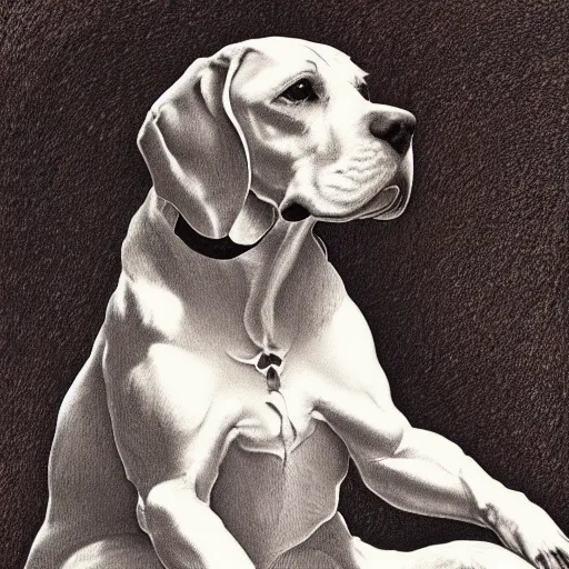 Image similar to sitting beagle, artist sketch, michelangelo, beautiful composition, masterpiece