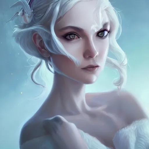 Image similar to painting of beautiful white owl in style of artgerm and charlie bowater, 8k, highly detailed